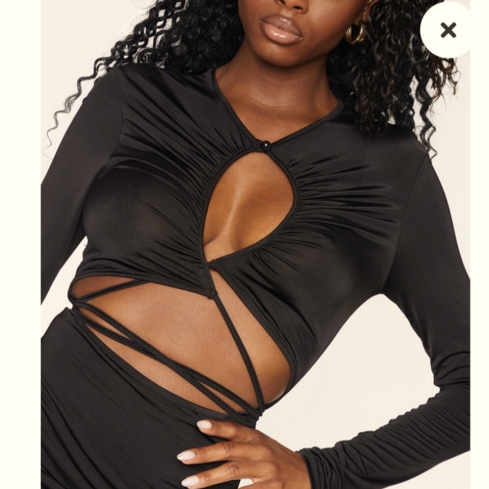 NWT-Pretty Little Things Slinky Cut Out Tie Waist Strap Ruched Bodycon Dress